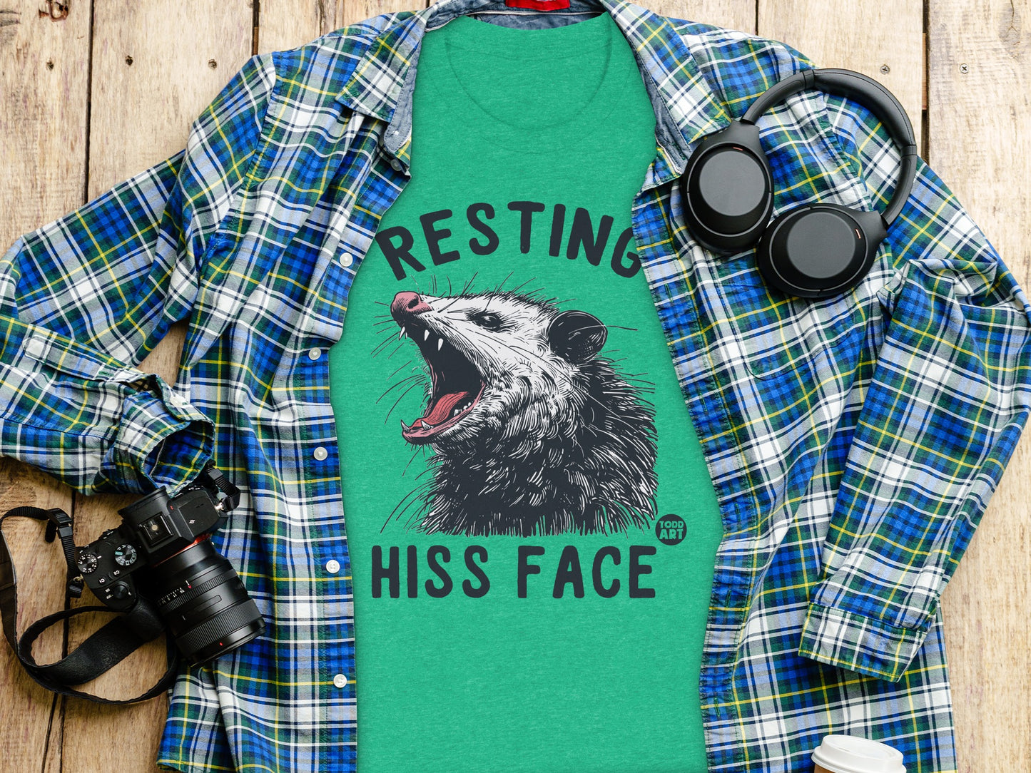 Resting Hiss Face Graphic Teal T-Shirt product