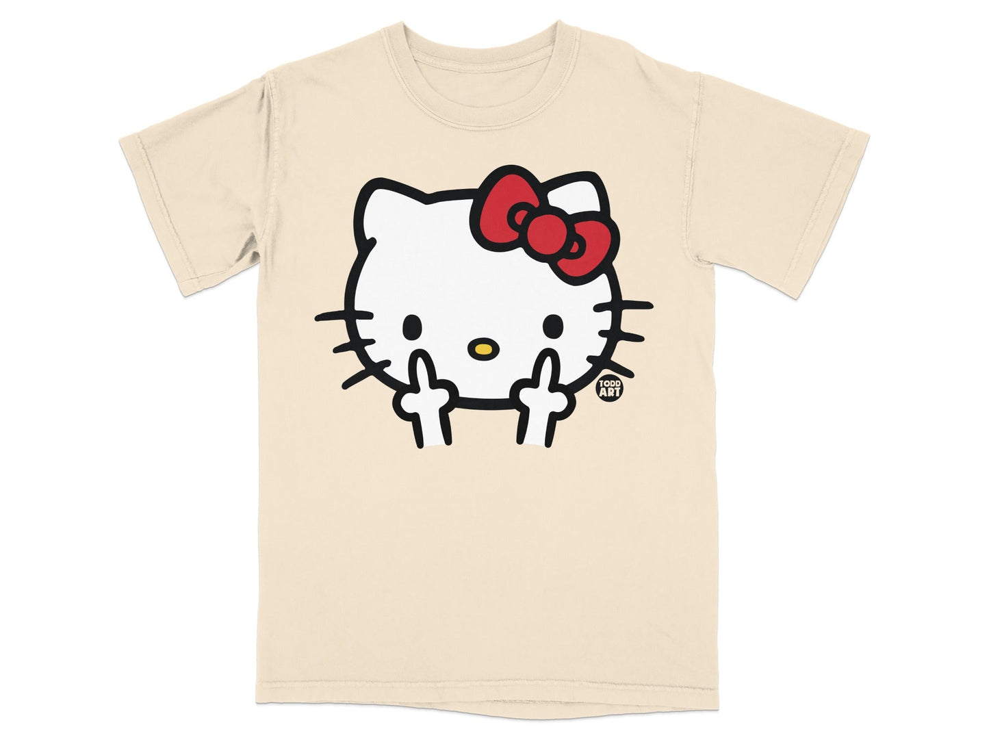 Hello Kitty graphic t-shirt with middle fingers and "TOYO ART" logo.