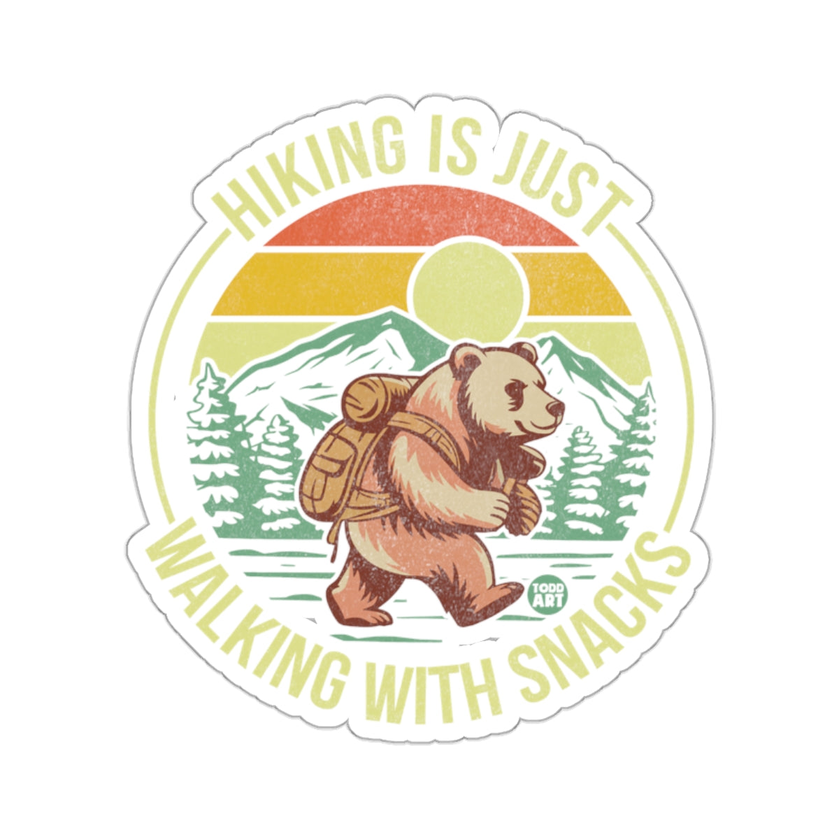 Hiking is Just Walking With Snacks Bear Graphic sticker