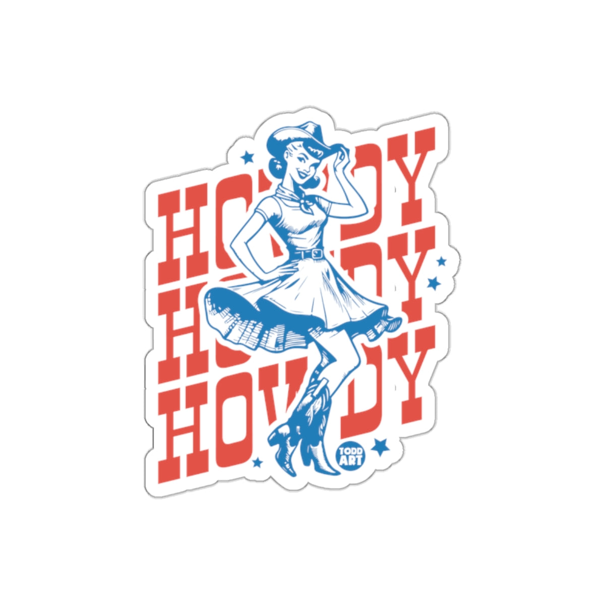 Howdy Cowgirl Blue and Red Graphic Design Sticker