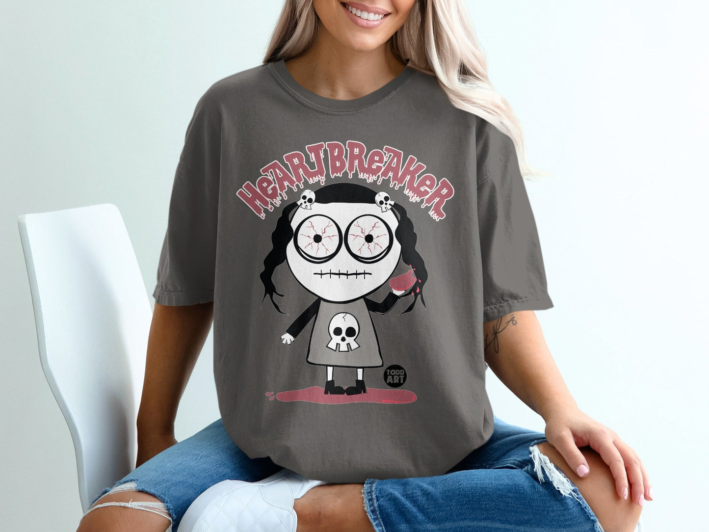 Heartbreaker Graphic Tee with Cartoon Character Design