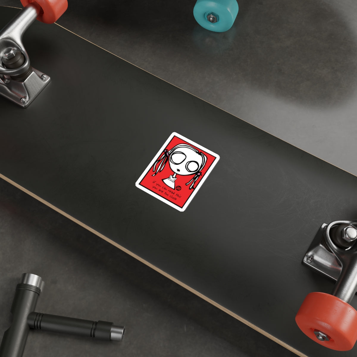 Unique Red Character Design Skateboard Deck Sticker