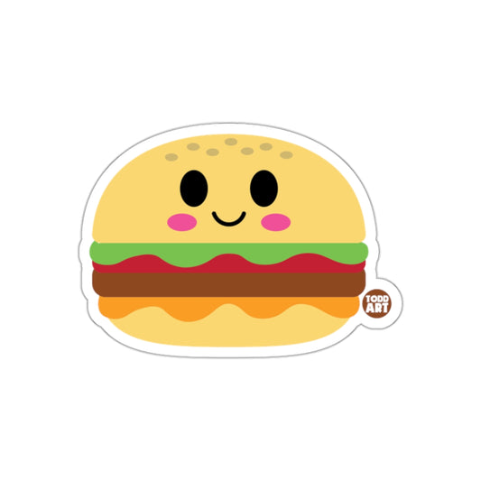 Adorable Smiling Burger Cartoon Sticker for All Ages