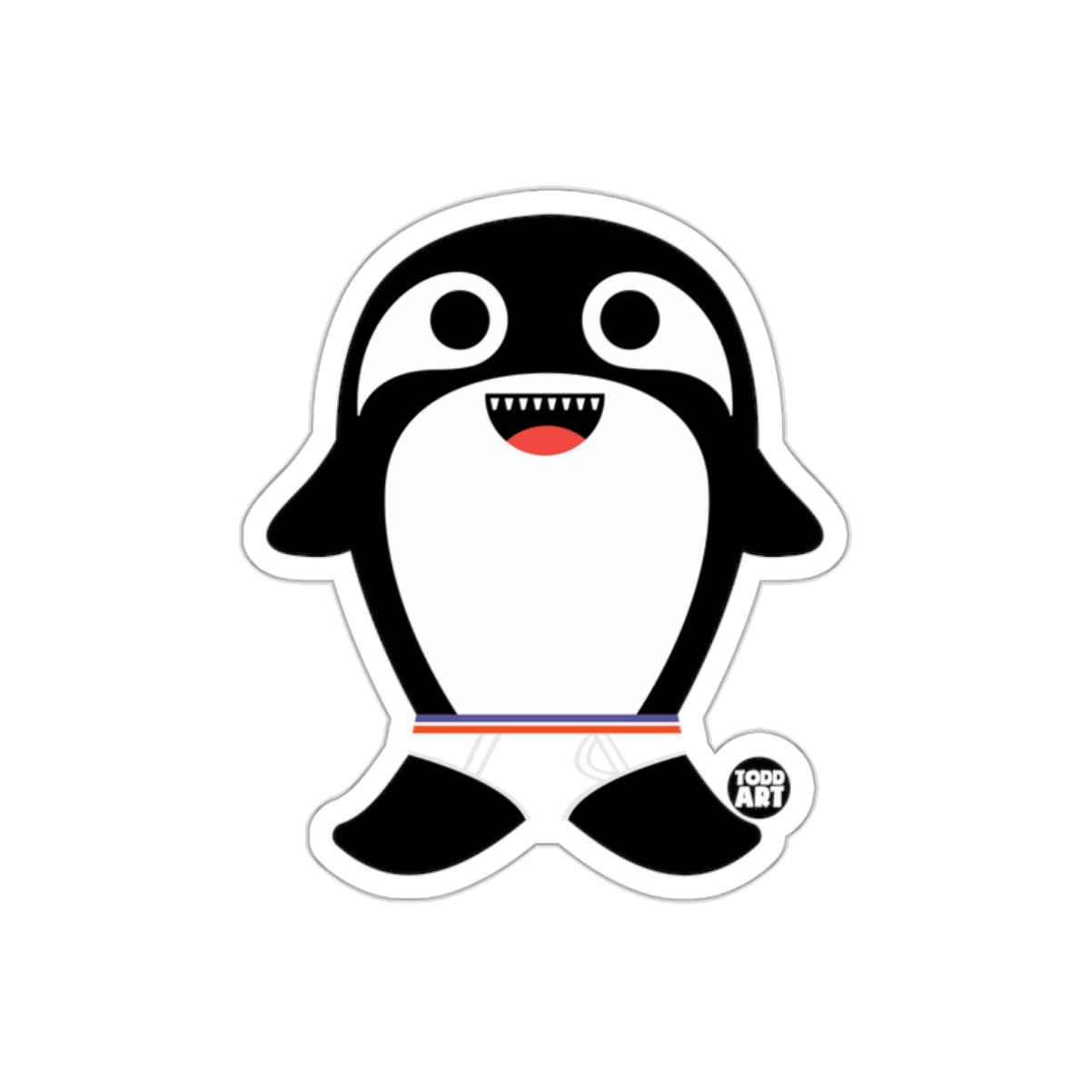 Cute Cartoon Penguin Sticker with Red Smile Decal