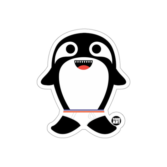 Cute Cartoon Penguin Sticker with Red Smile Decal
