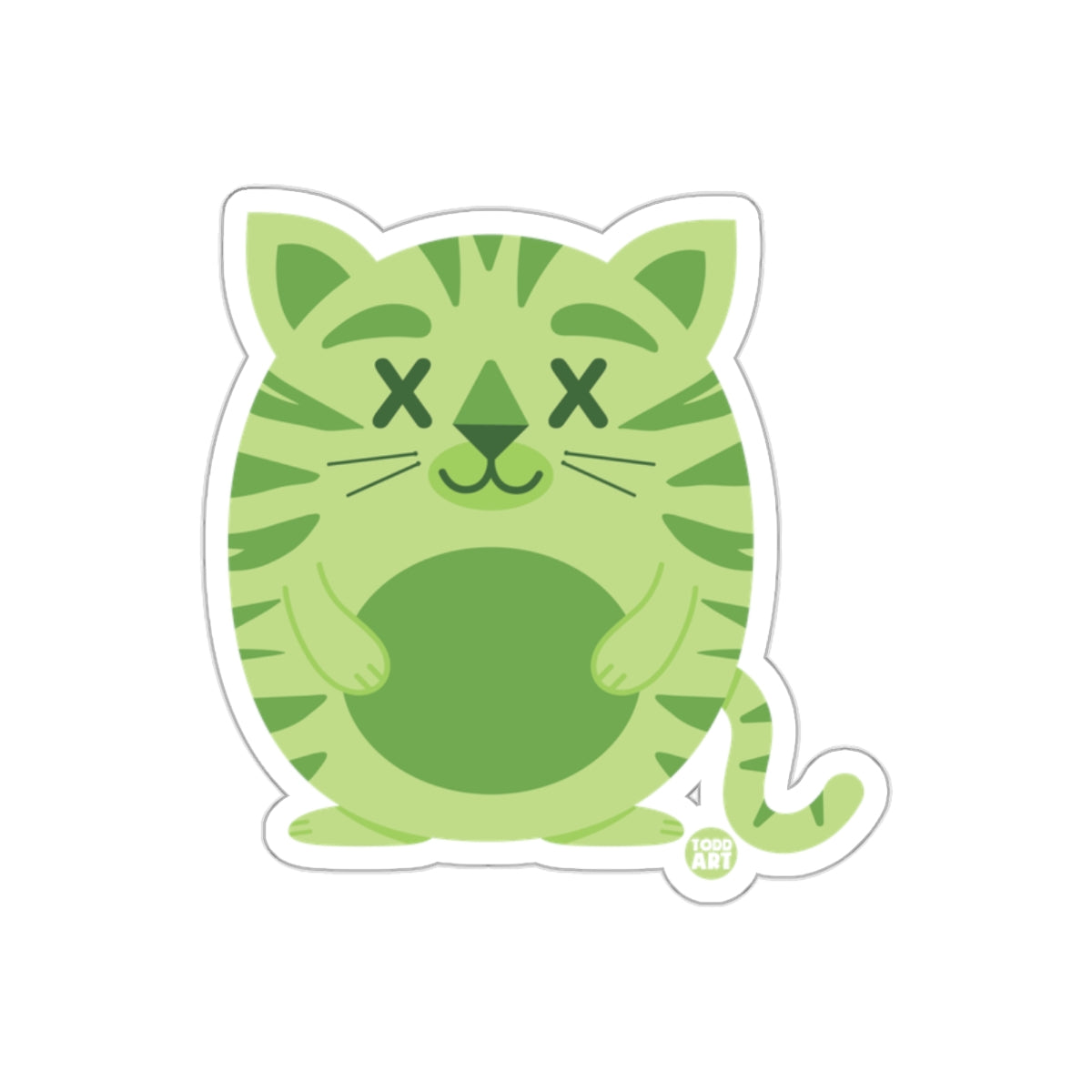 Cute Green Striped Cartoon Cat Sticker for Kids
