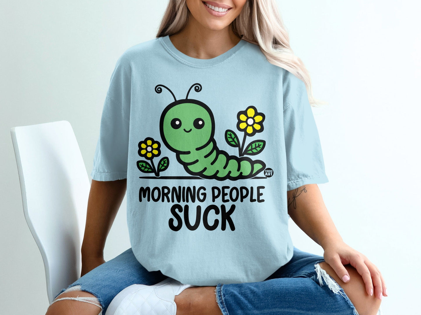 Morning People Suck Green Caterpillar Graphic T-shirt
