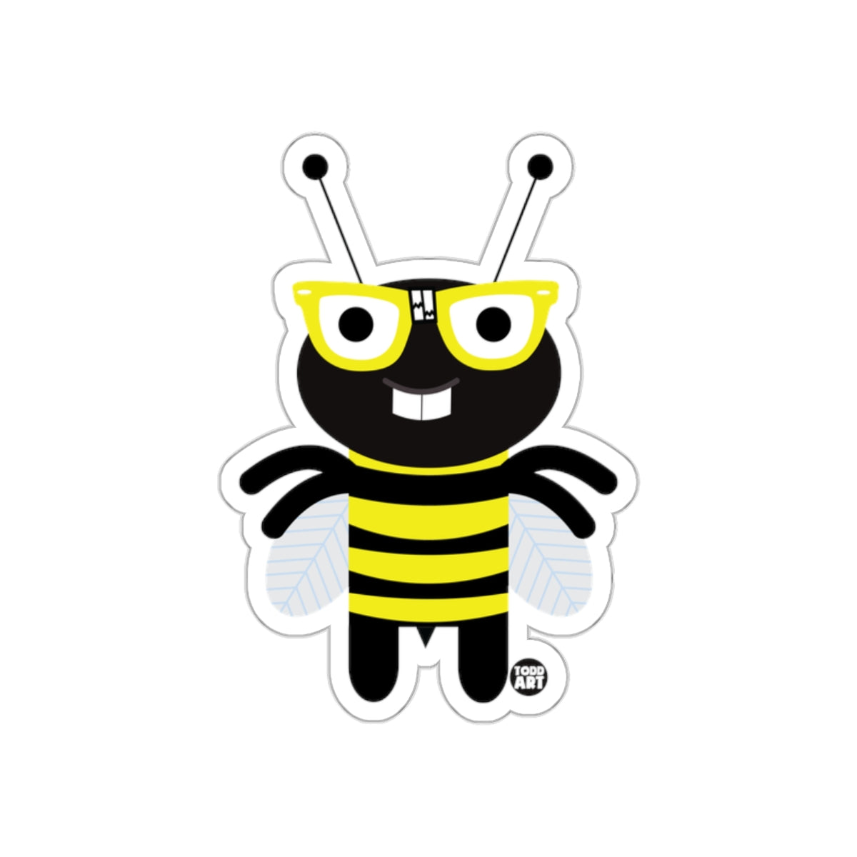 Cute Cartoon Bee with Glasses Fun Sticker Design