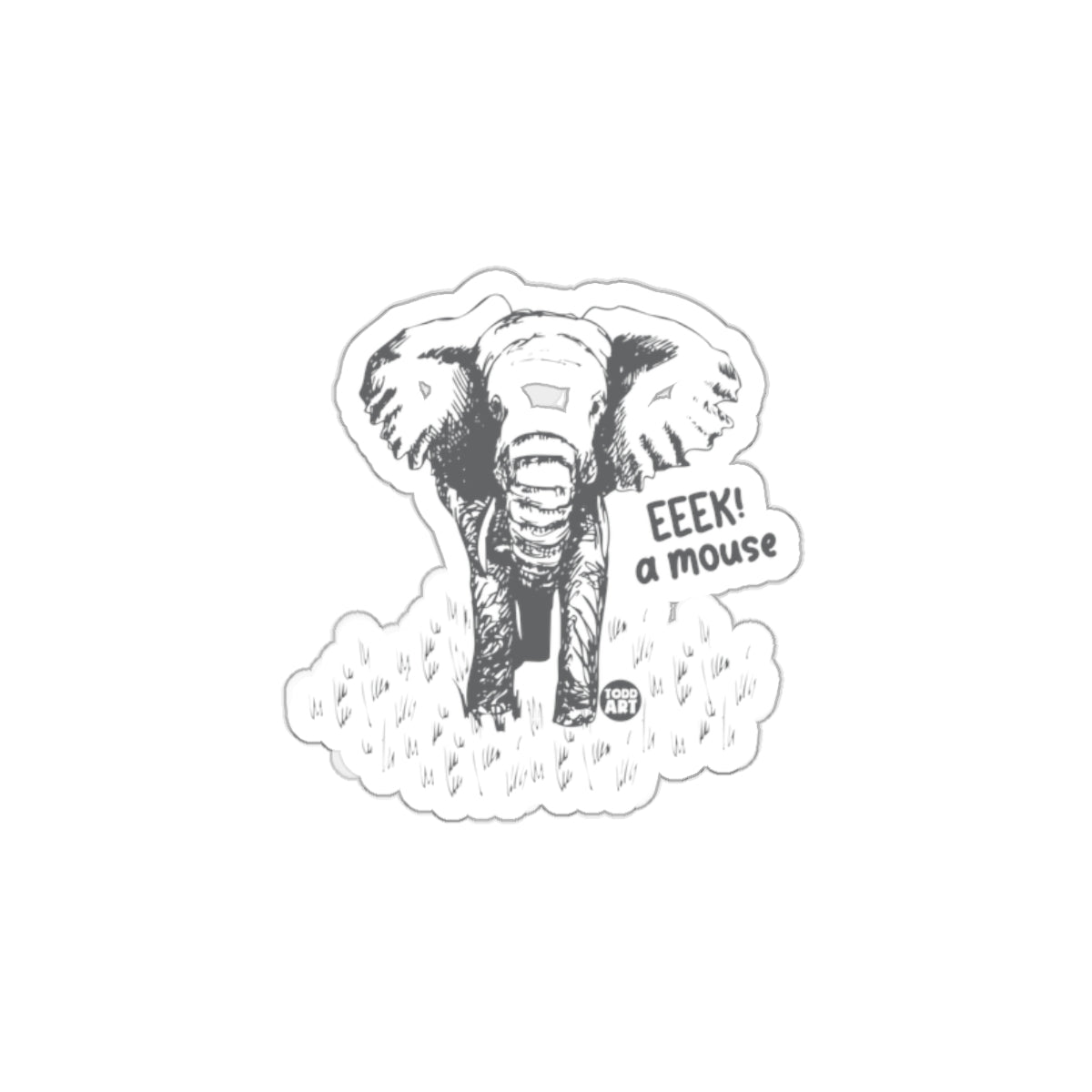 Cute Elephant Saying Eeek A Mouse Design Sticker