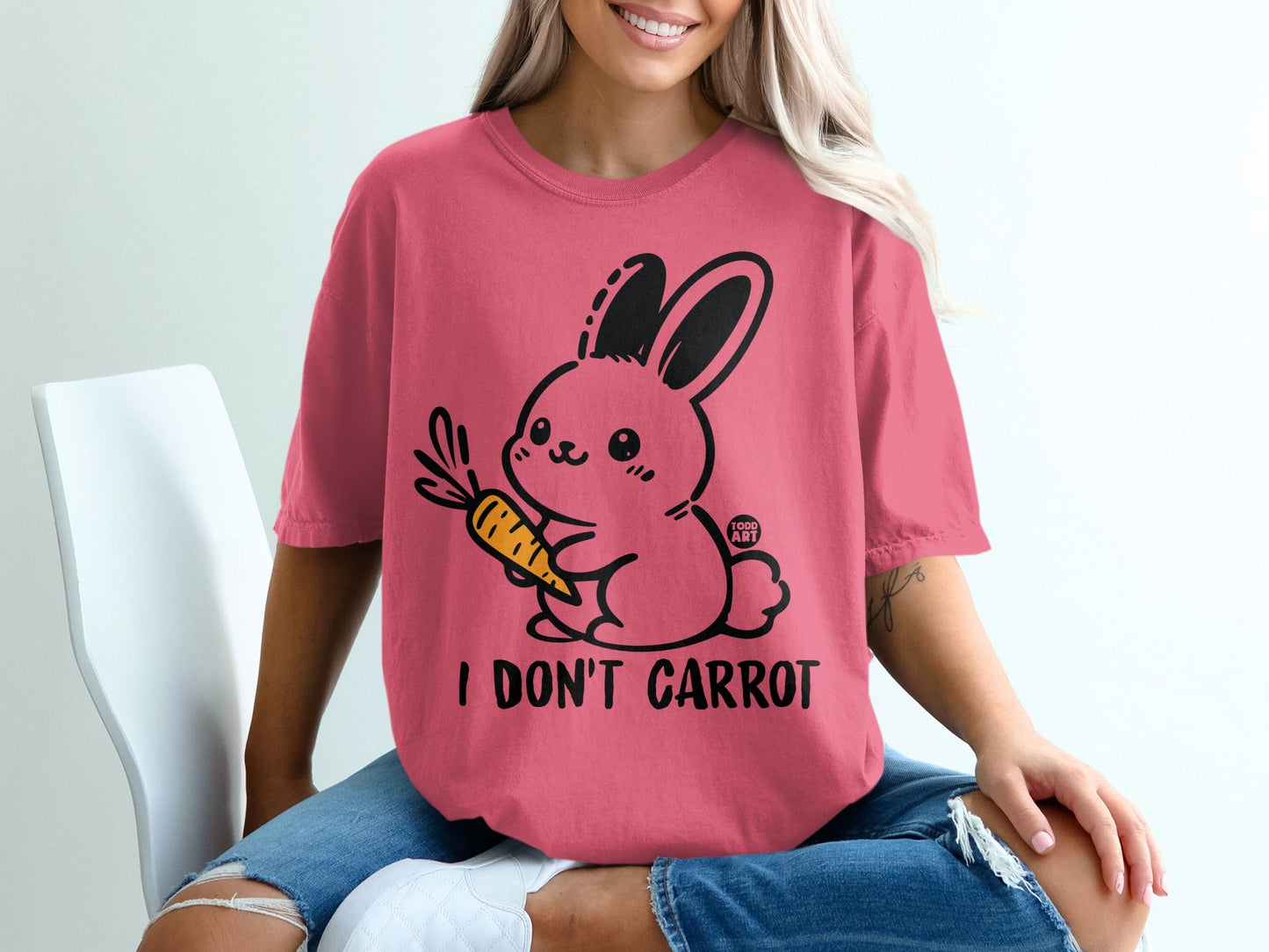 I Don't Carrot Bunny Graphic Tee with Cute Bunny Print