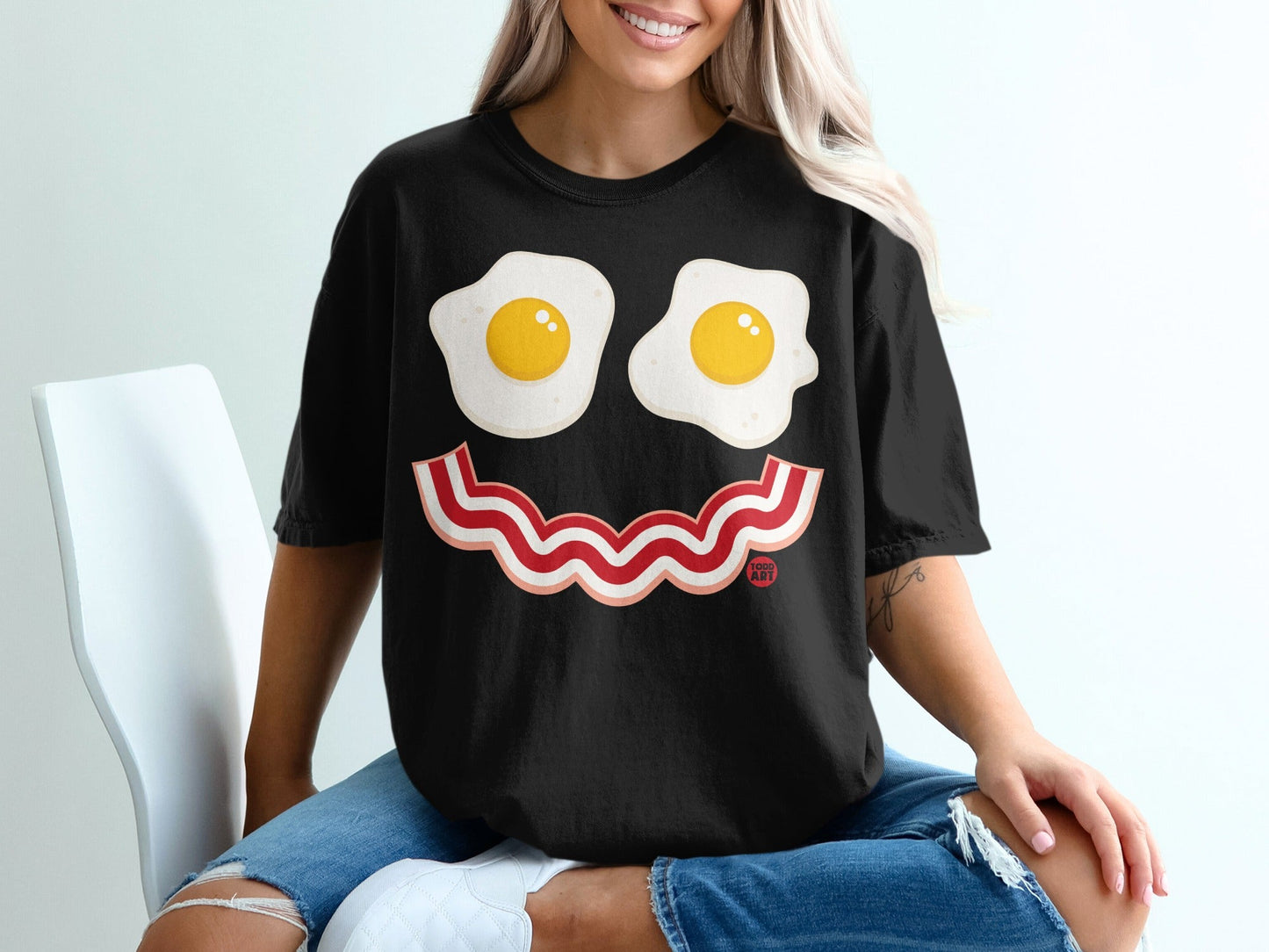 Funny Breakfast Face Graphic T-Shirt for Women