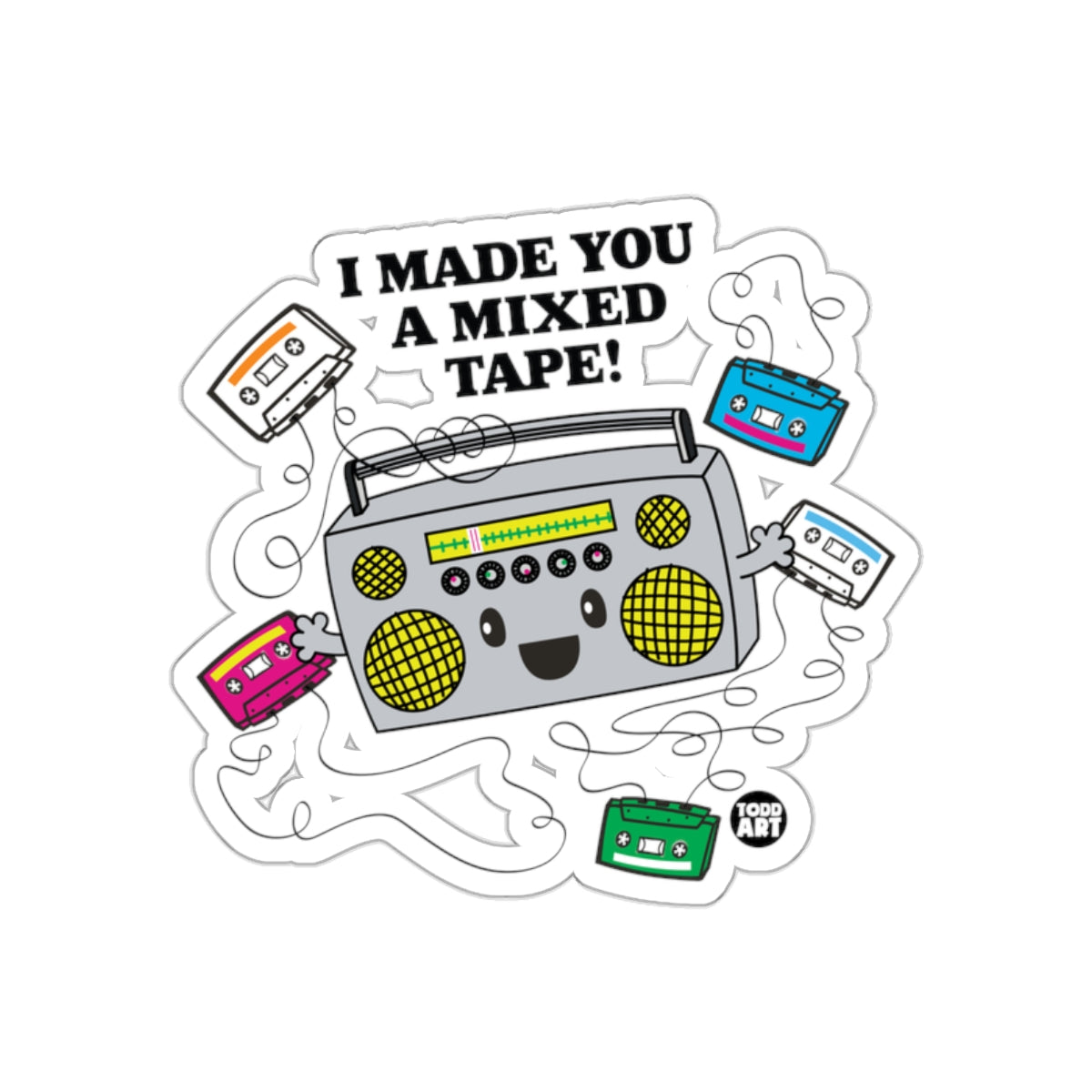 Retro Boombox And Cassette Tapes I Made You Stickers
