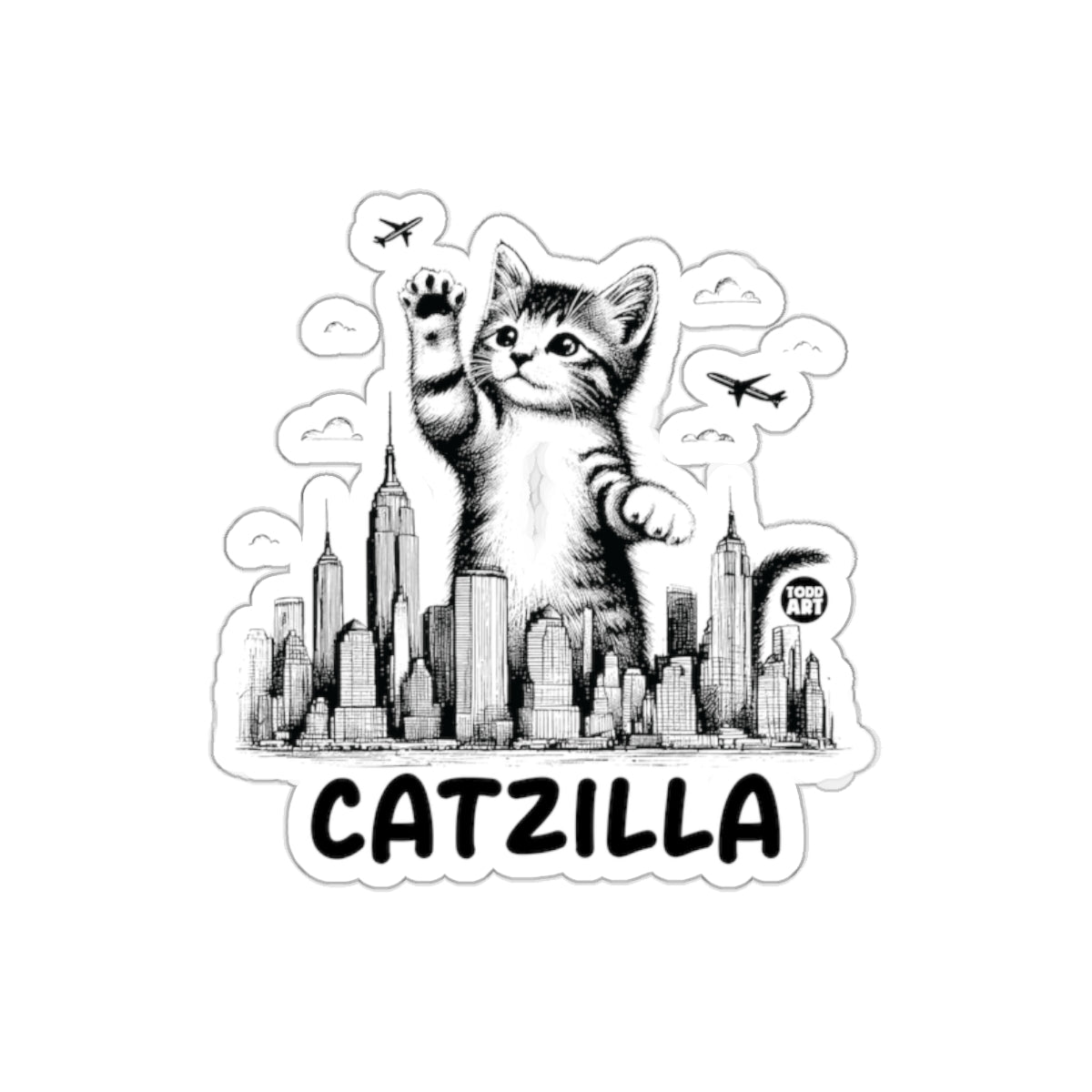 Catzilla Over New York City Todd Art Urban Monster Stickers