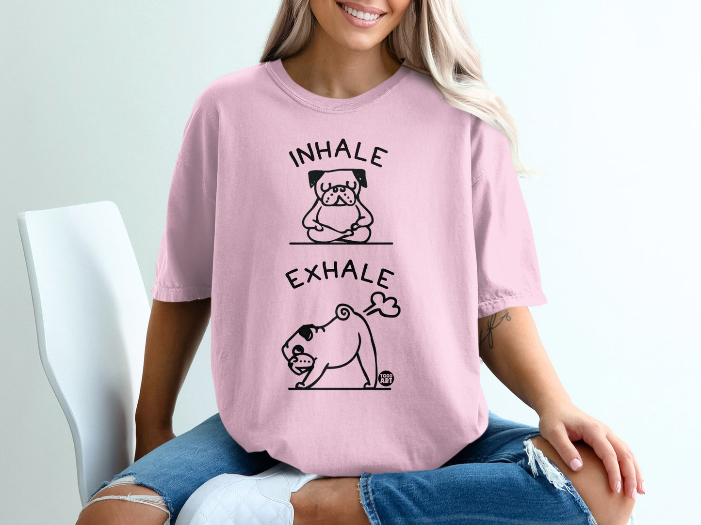 Inhale Exhale Cute Bulldog Graphic Tee Shirt