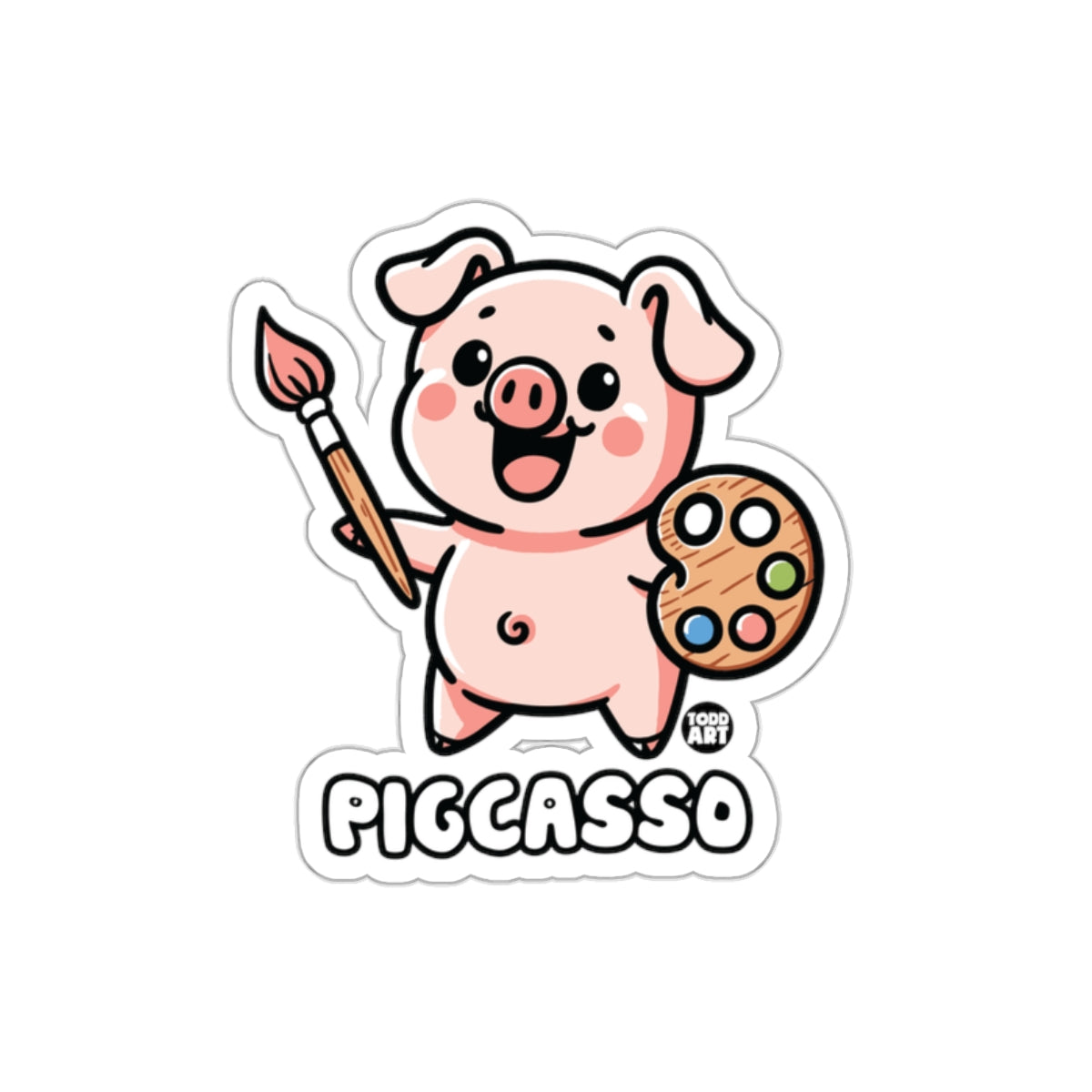 Piccasso Pig with Brush and Palette Funny Cute sticker