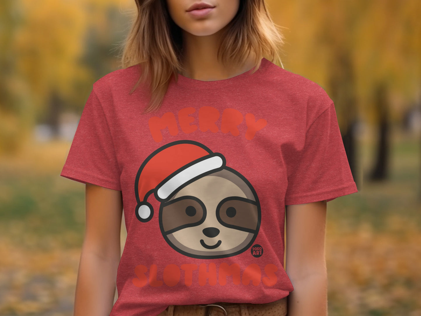 Cute Santa Sloth Graphic Print Tee Perfect Christmas Gift