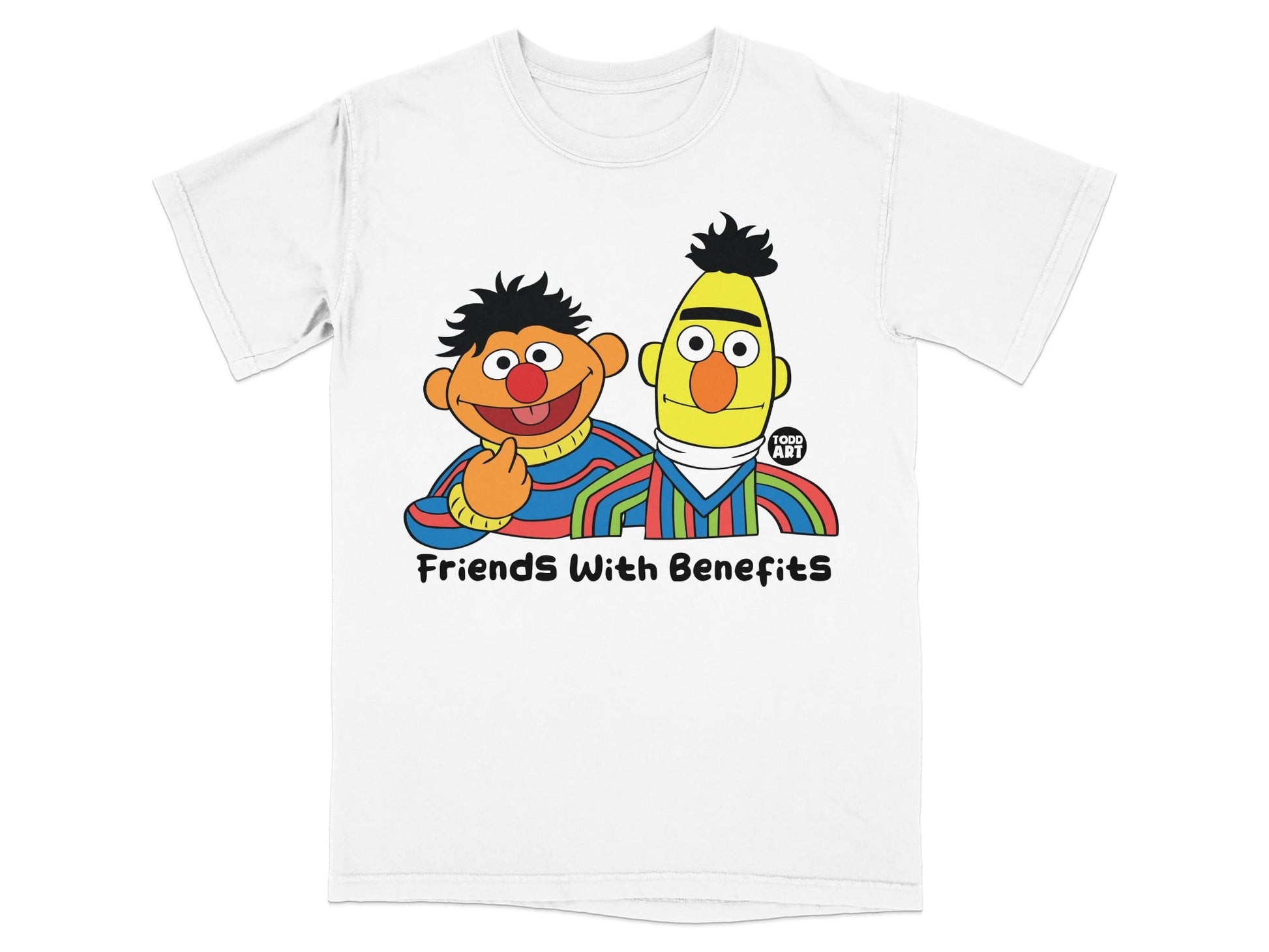 Bert and Ernie t-shirt with "Friends With Benefits" text.