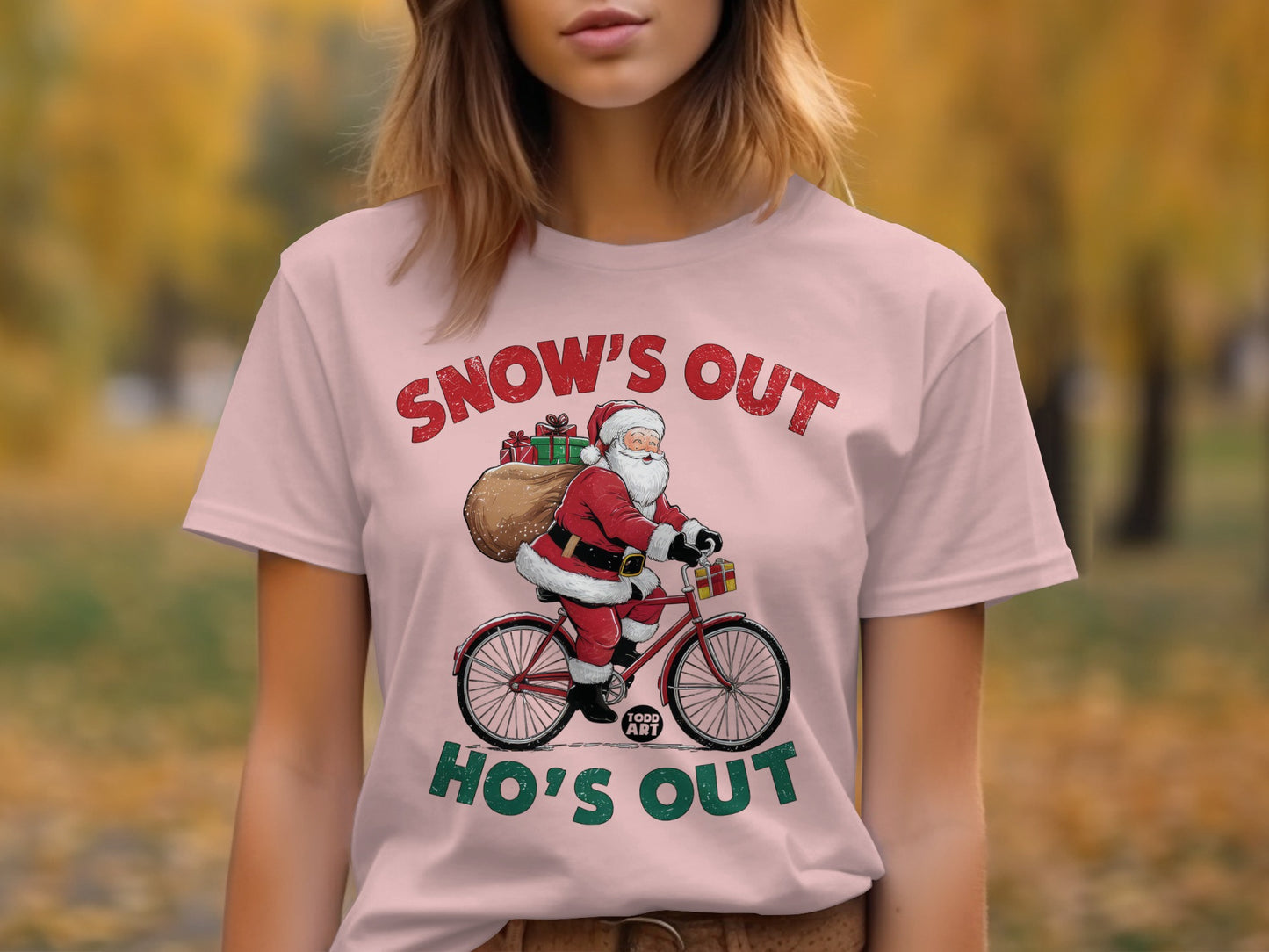Snow's Out Ho's Out Santa on Bicycle Shirt