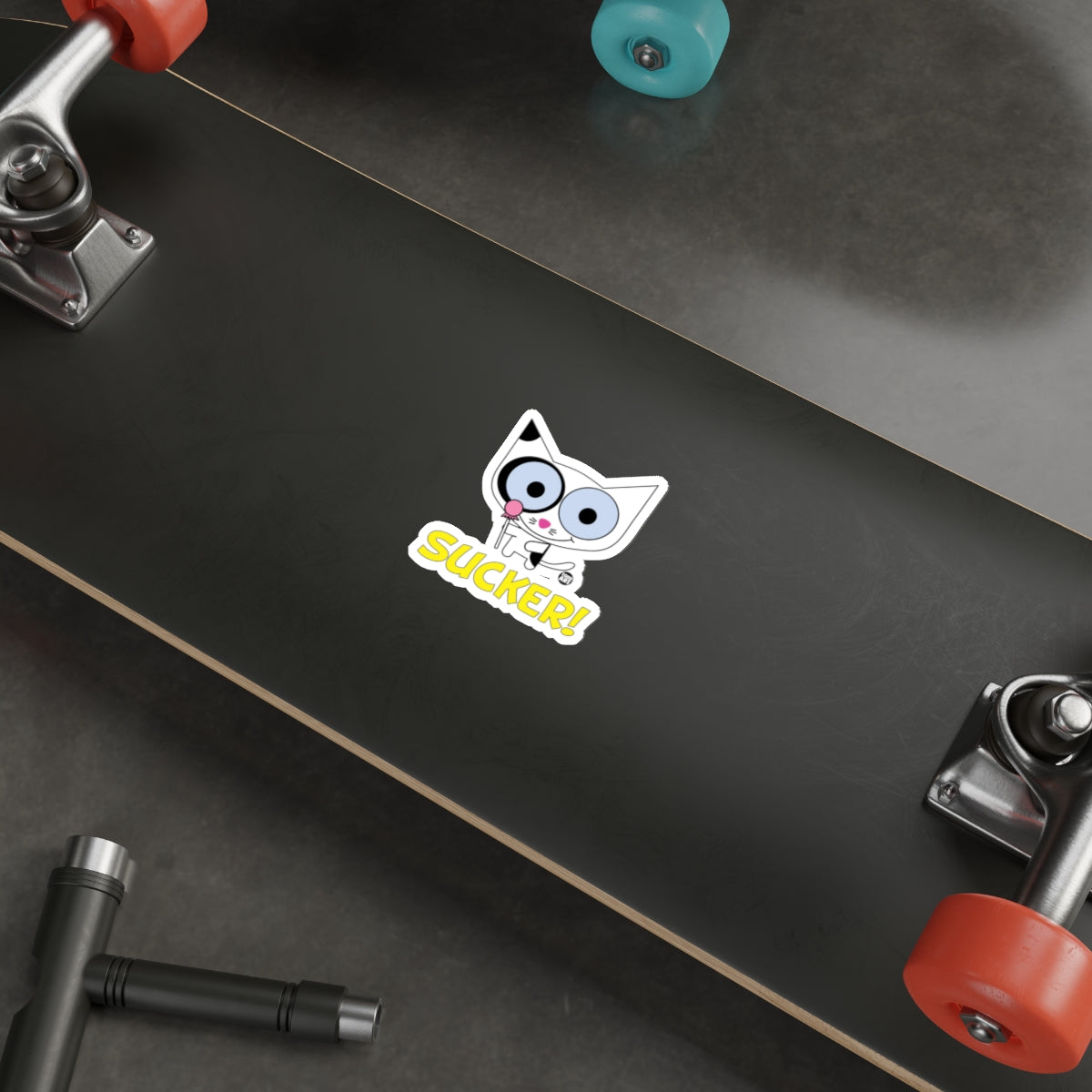 Cute Cat Sticker with SUCKER Text for Skateboards