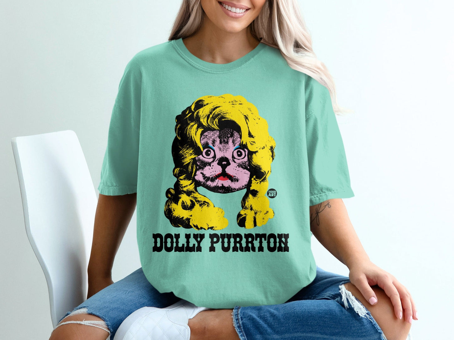 Dolly Purrton Graphic Cat Illustration T-shirt