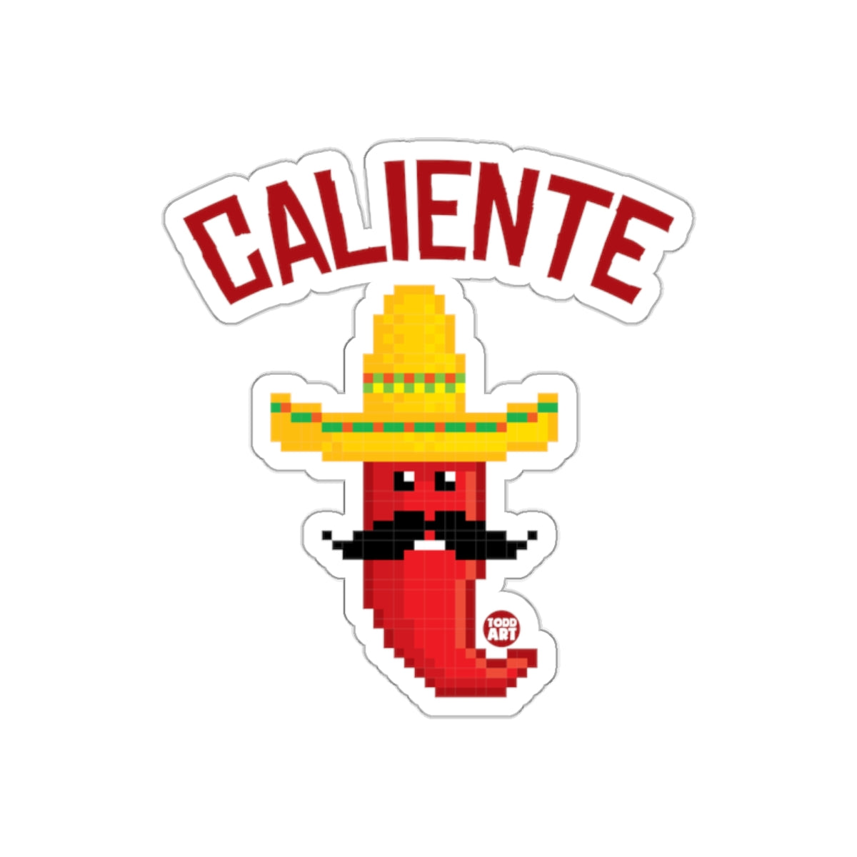 CALIENTE Pixel Art Chili Pepper Sticker with Sombrero