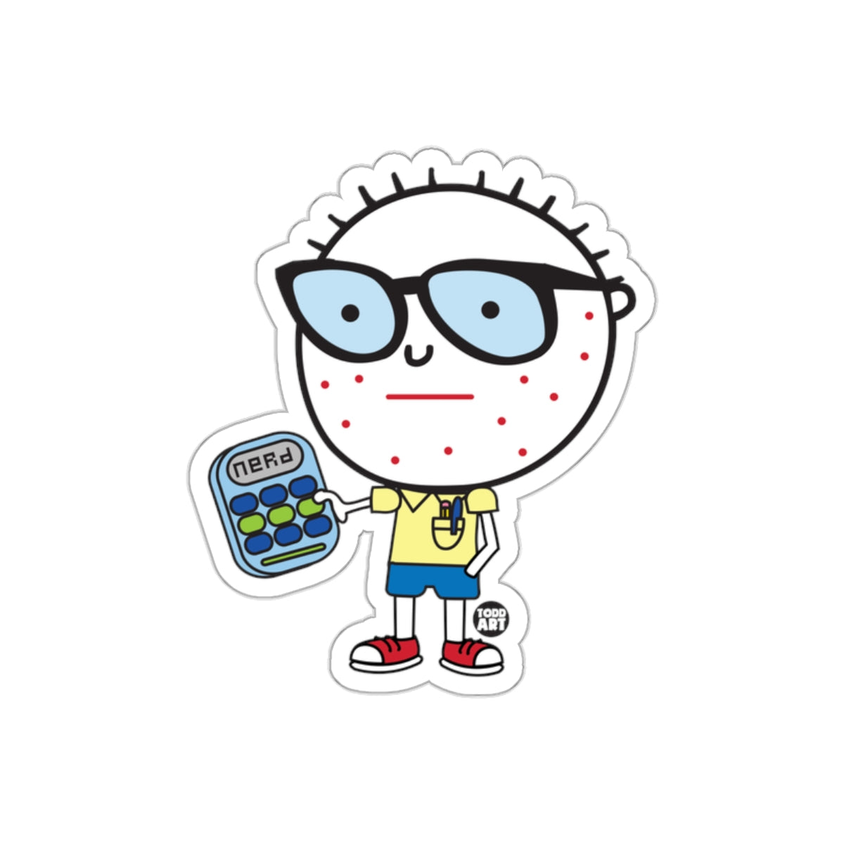Cartoon Nerd with Calculator Black Background Stickers