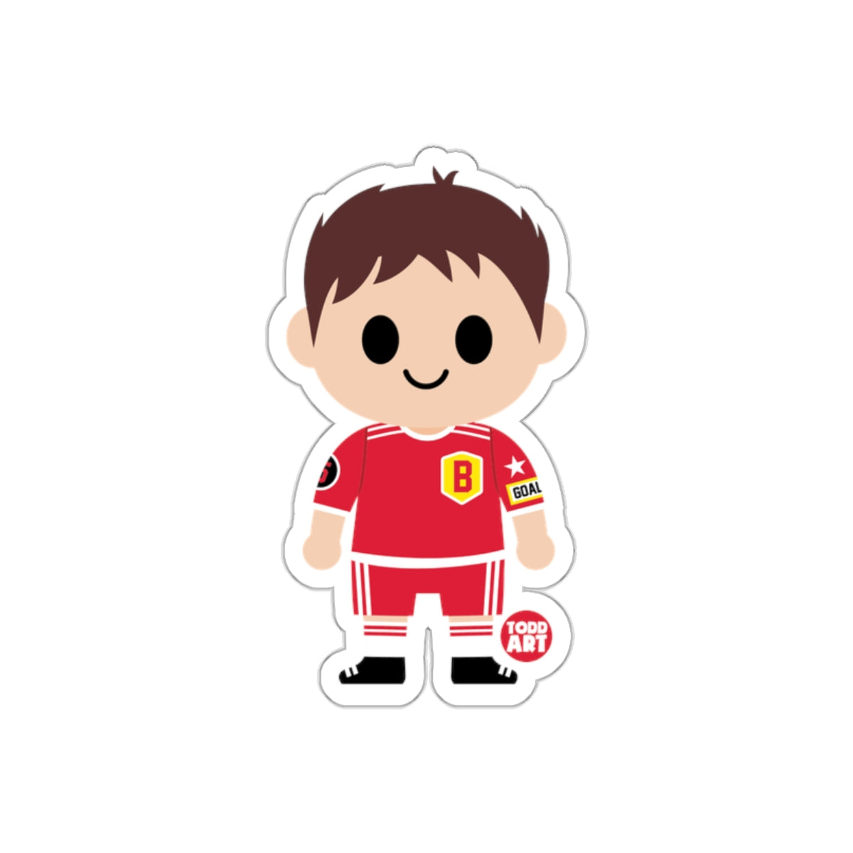 Cute Soccer Player Character Sticker With Red Uniform