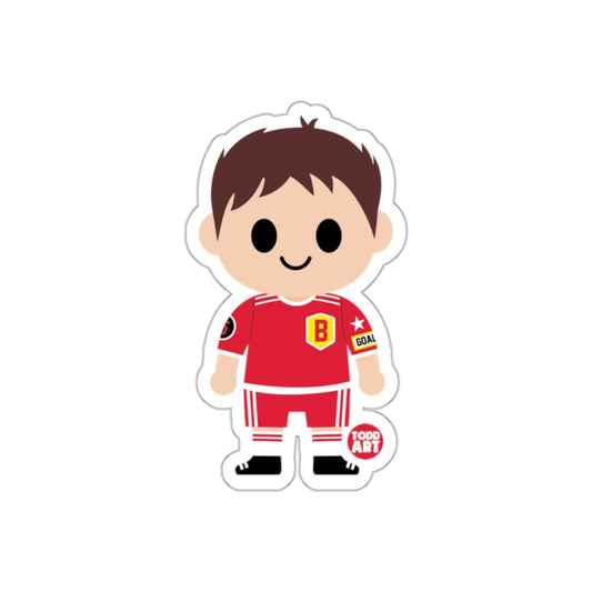 Cute Soccer Player Character Sticker With Red Uniform