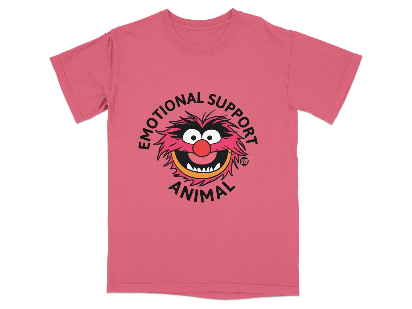 Pink t-shirt with Animal from The Muppets, "Emotional Support Animal" text.