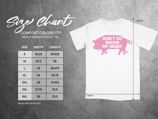 Comfort Colors 1717 size chart for heavyweight adult tee with shirt graphic.