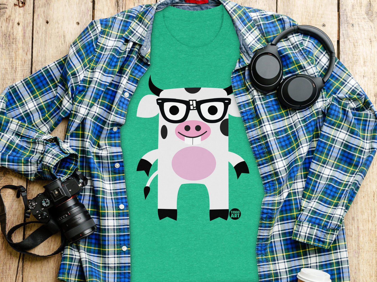 Funny Nerdy Cow Shirt with Glasses Novelty Apparel