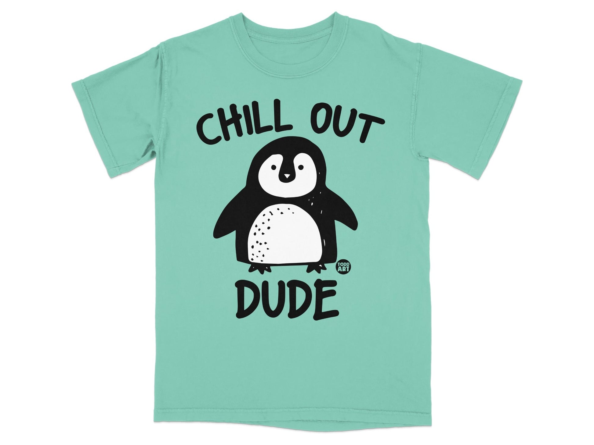 T-shirt with cartoon penguin and text "CHILL OUT DUDE".
