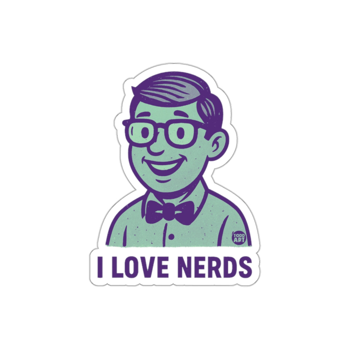 Nerd Cartoon Portrait With I LOVE NERDS Quote sticker