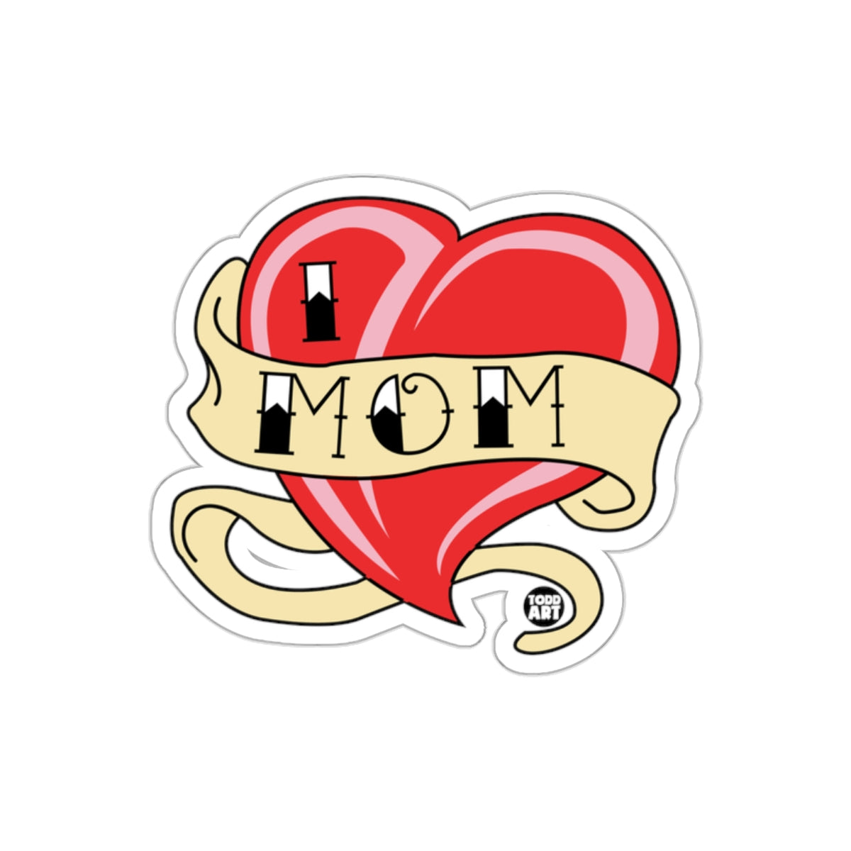 I Heart Mom Red Heart and Banner Sticker Design