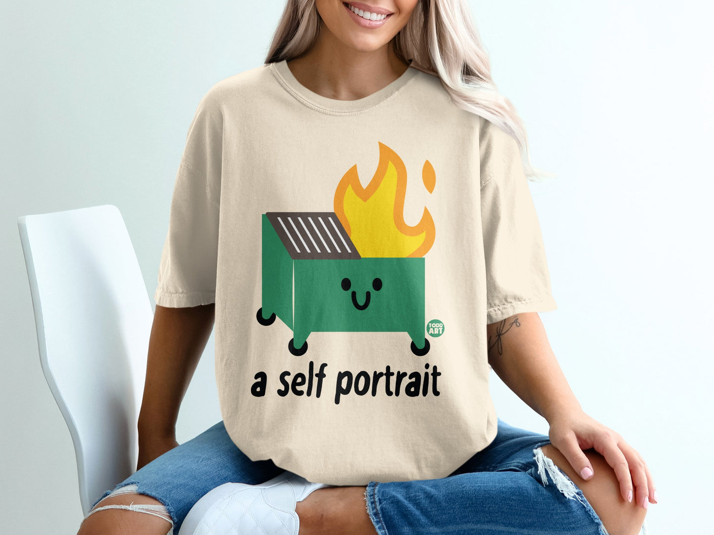 Green Dumpster Fire Smiling Face a Self Portrait product type