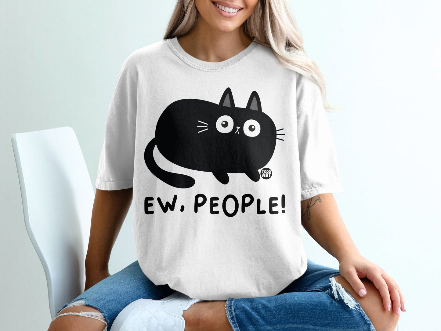 Ew People Cat Graphic Design Oversized Shirt Product