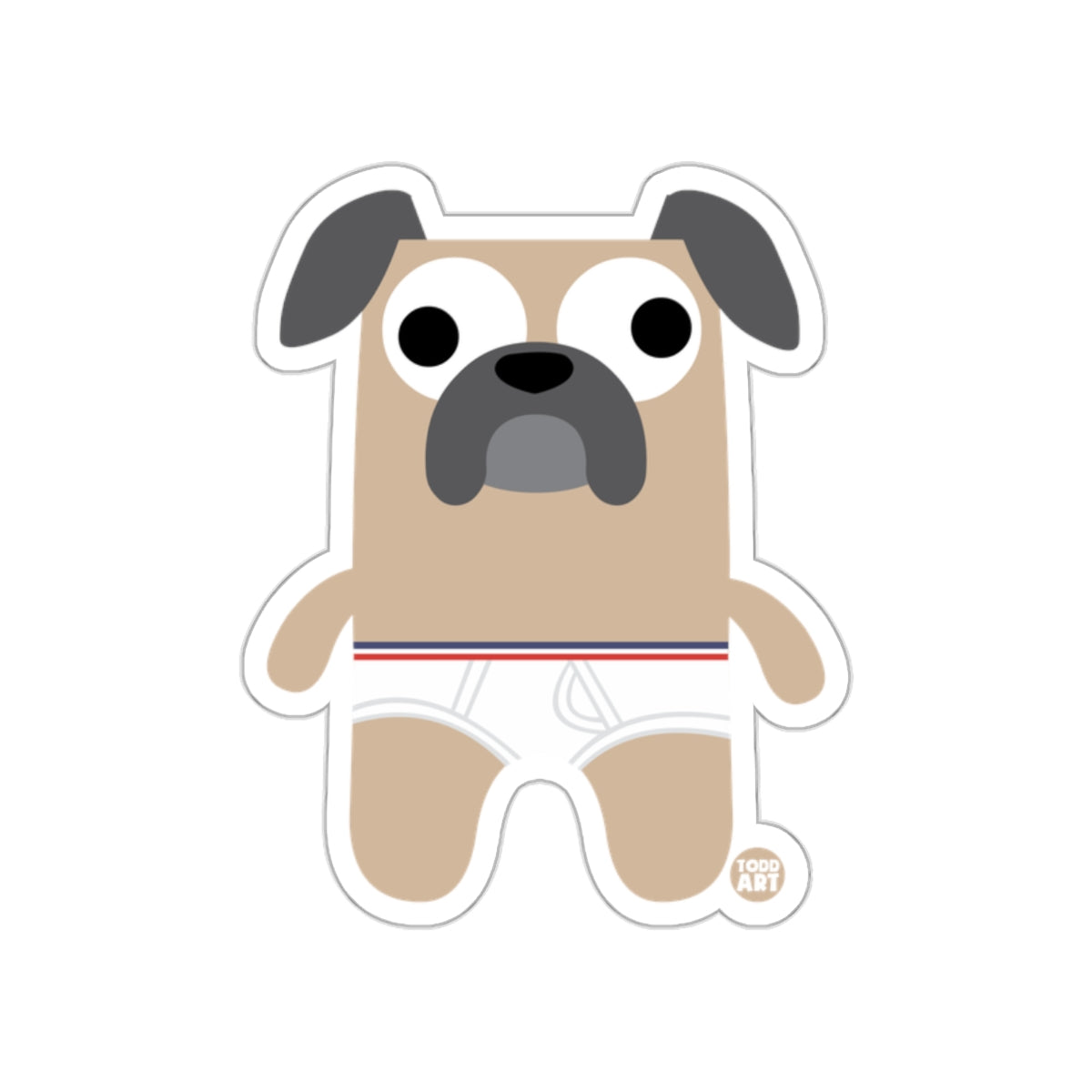 Cute Cartoon Pug With Boxer Shorts Sticker