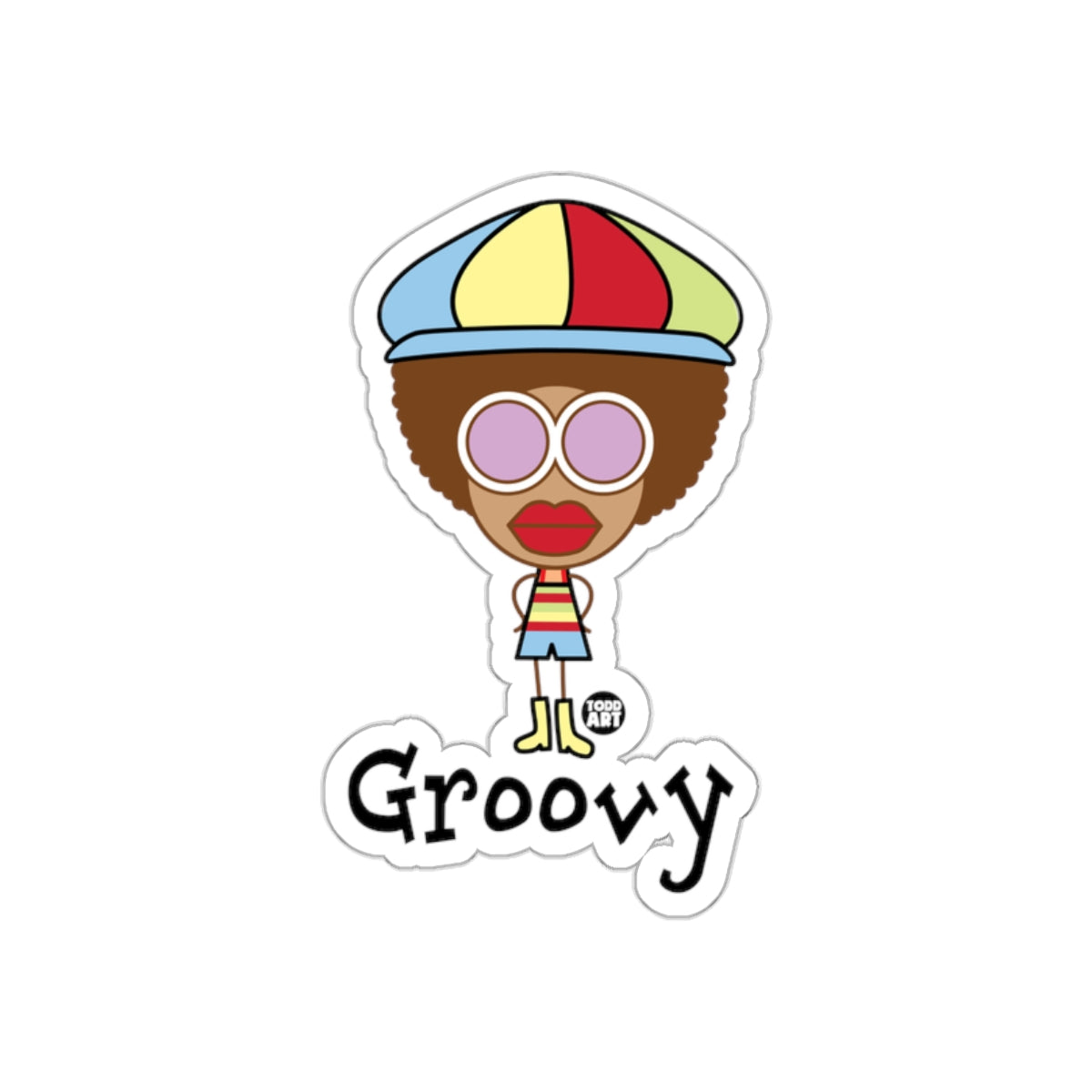 Groovy Cartoon Character with Afro Sticker Decal