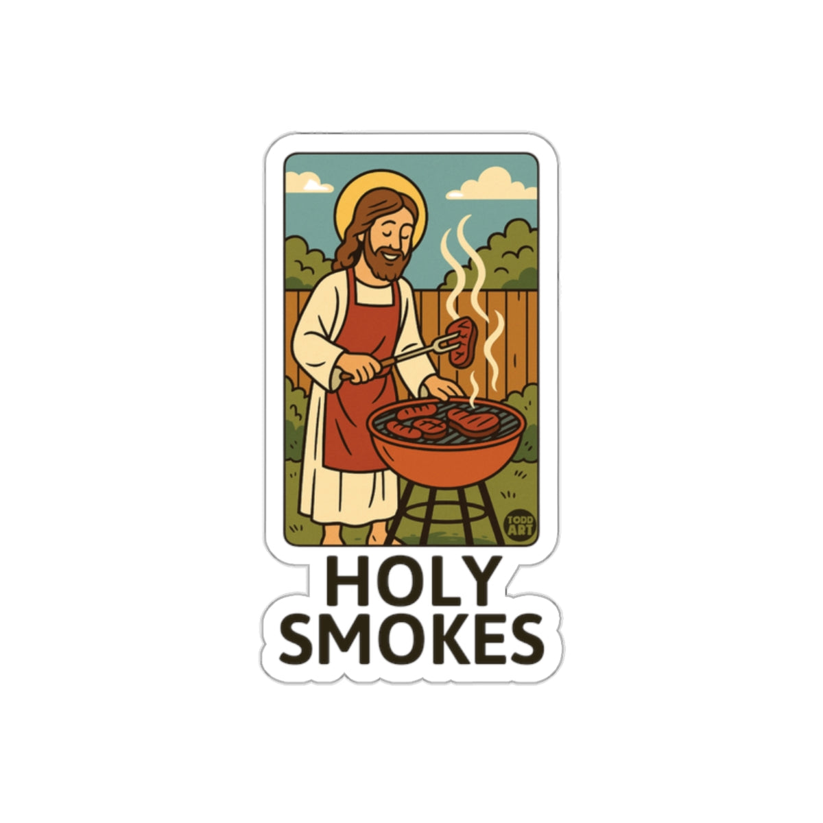 Holy Smokes Jesus BBQ Funny Sticker for Grill Lovers