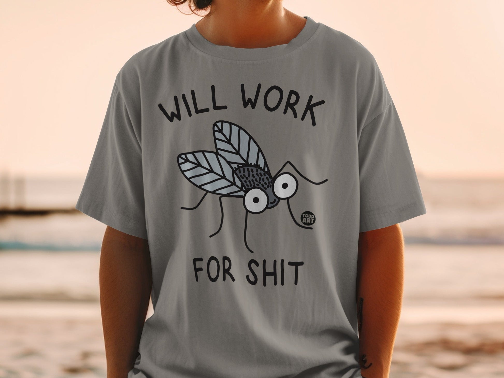 Will Work for Shit Funny Fly Print T-shirt