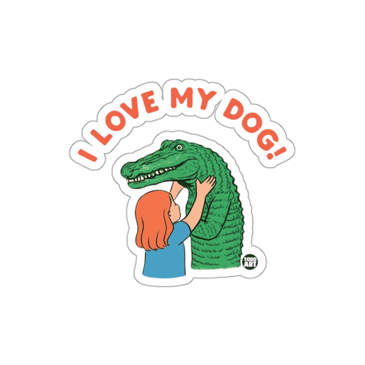 I Love My Dog Alligator Hug Girl Funny Pet Image Stickers