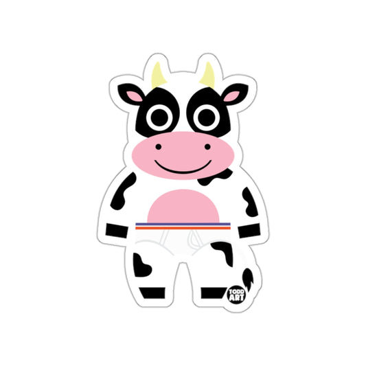 Cute Cartoon Cow Character Sticker with Colorful Belt
