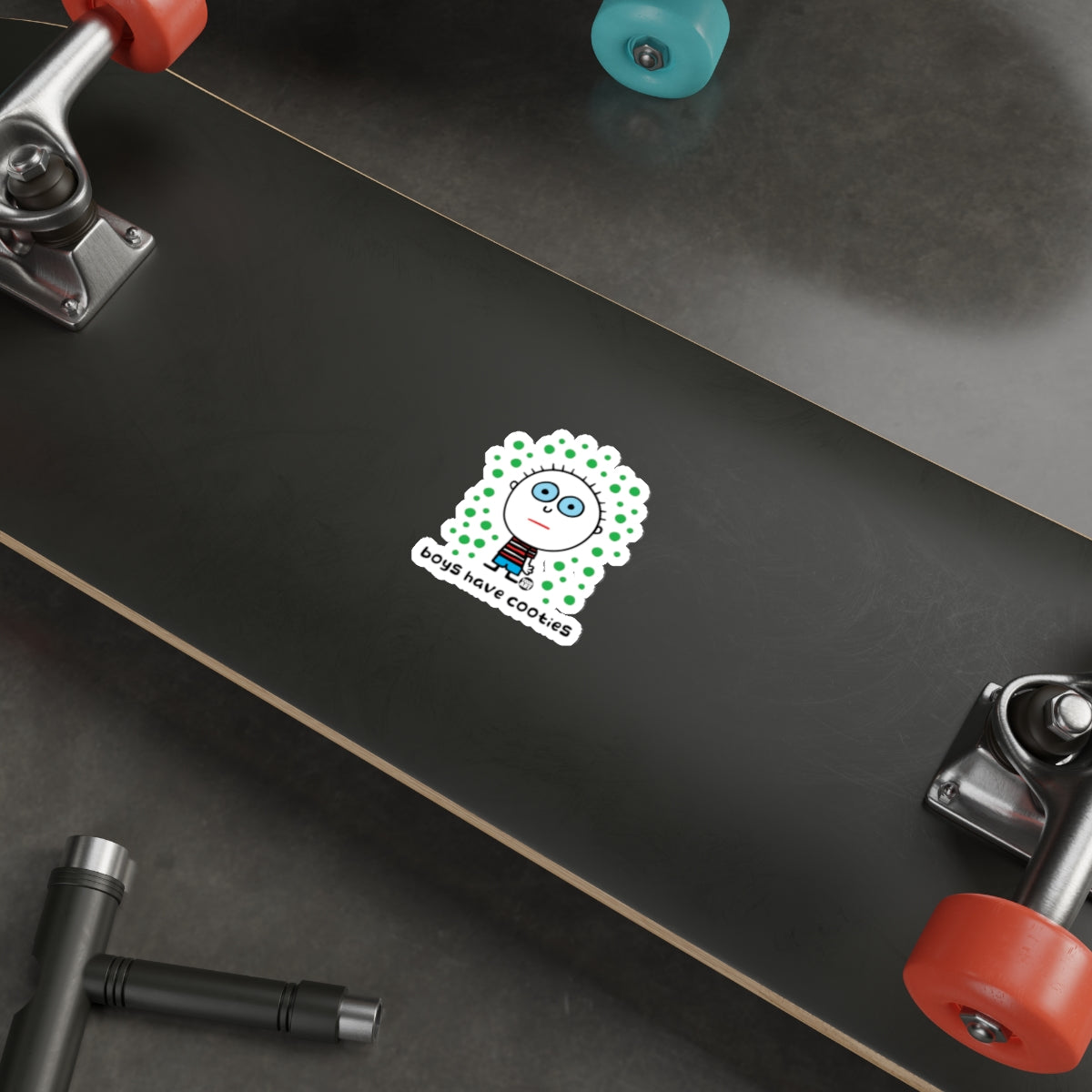 Boys Have Cooties Cartoon Sticker for Skateboard