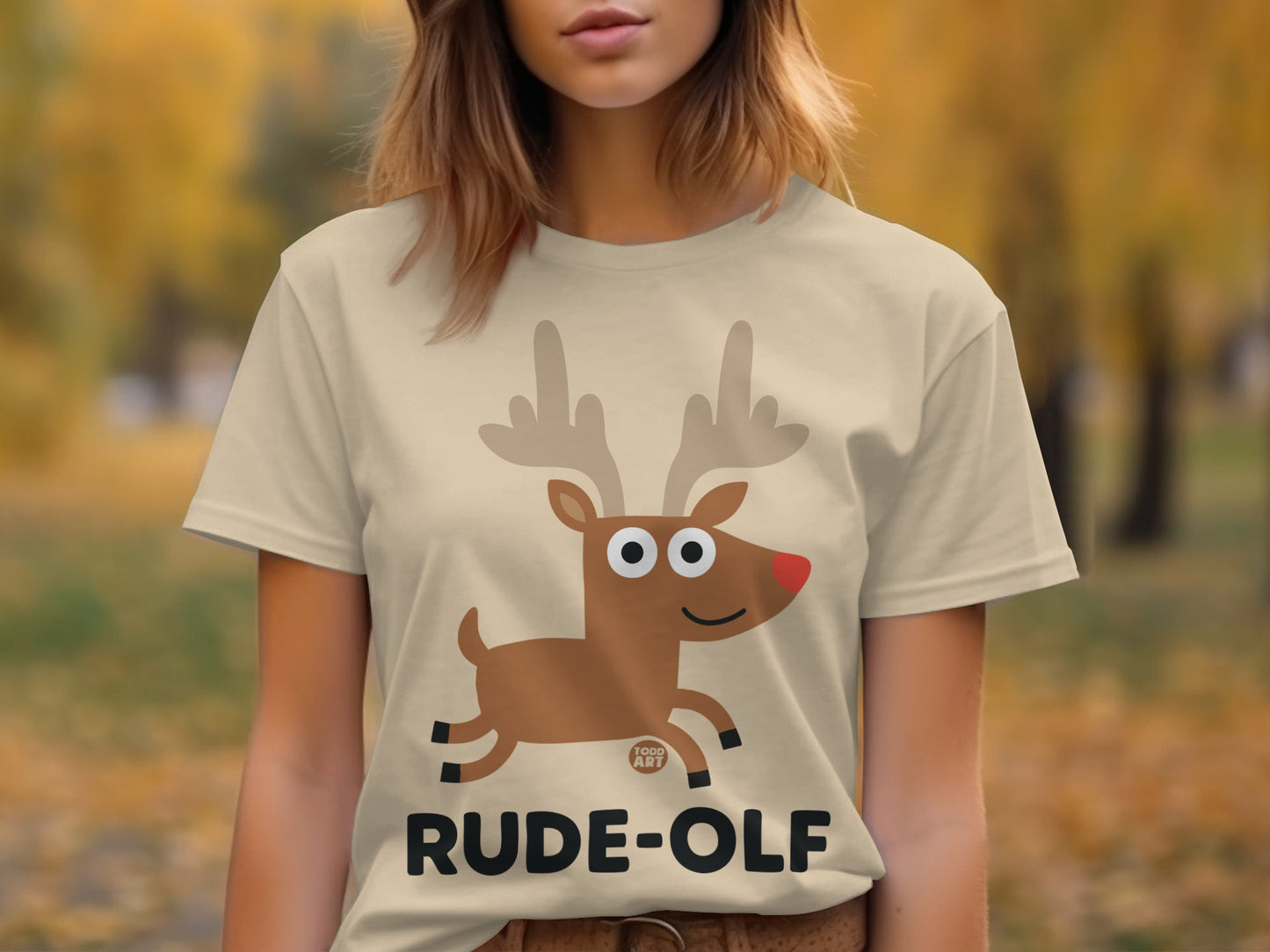 Funny Rude-Olf Reindeer Graphic T-Shirt