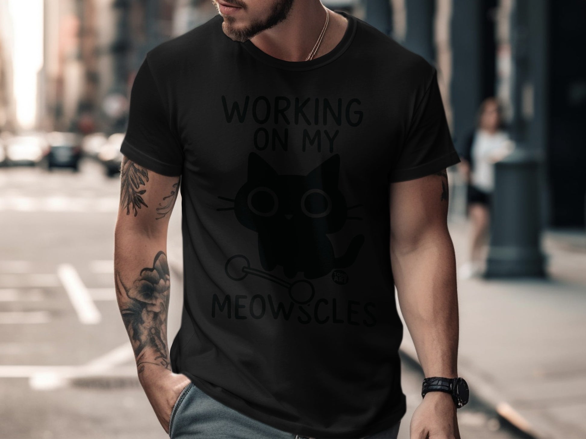Working on My Meowscles Funny Cat Graphic T-shirt