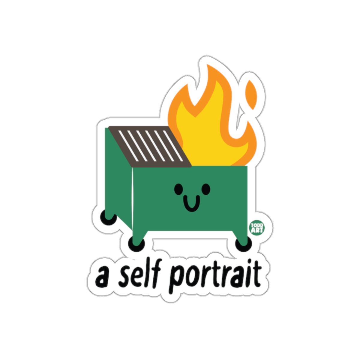 Cute Dumpster Fire Cartoon Self Portrait Sticker