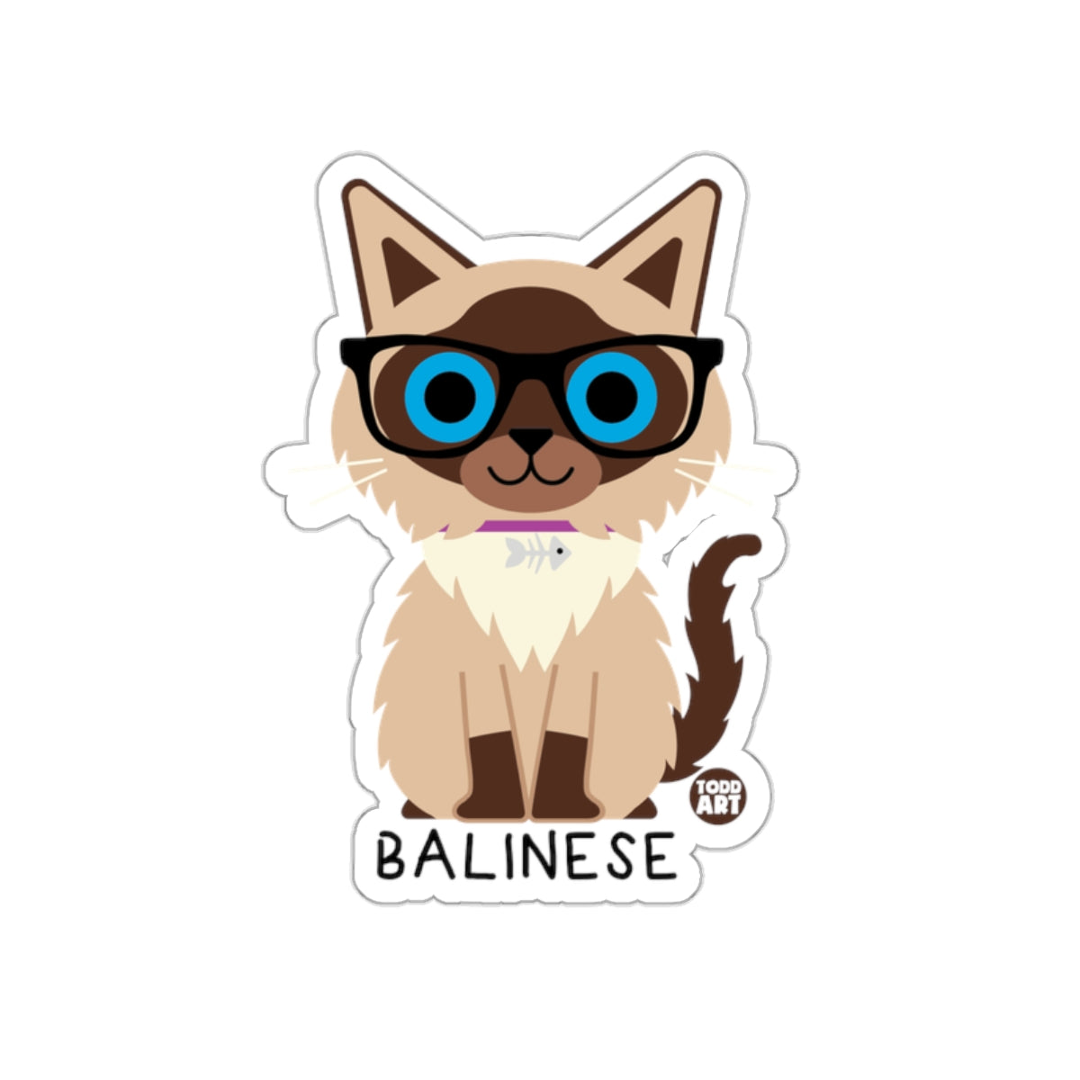 Cute Balinese Cat with Glasses Sticker Todd Art Sticker