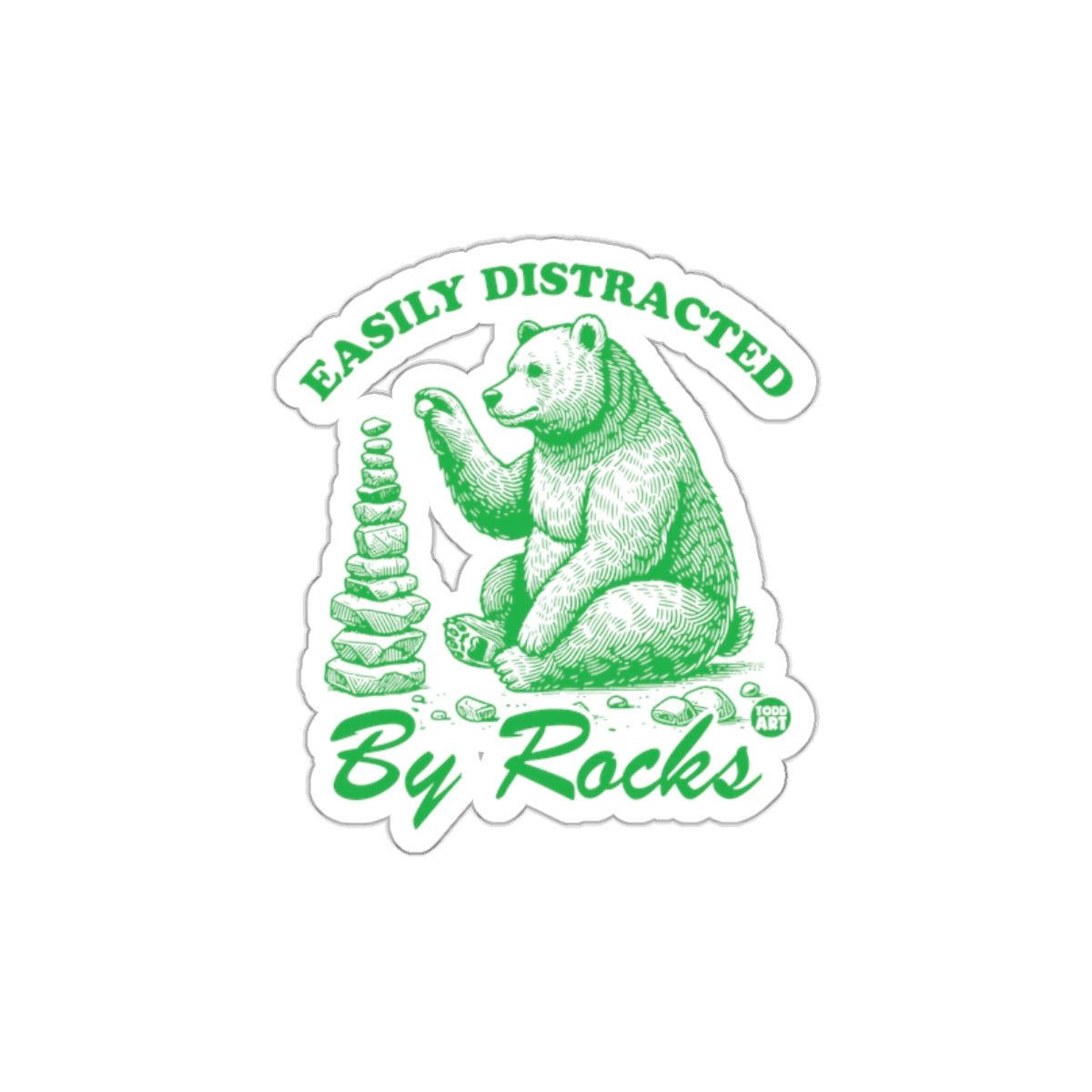 Easily Distracted By Rocks Bear Illustration Sticker