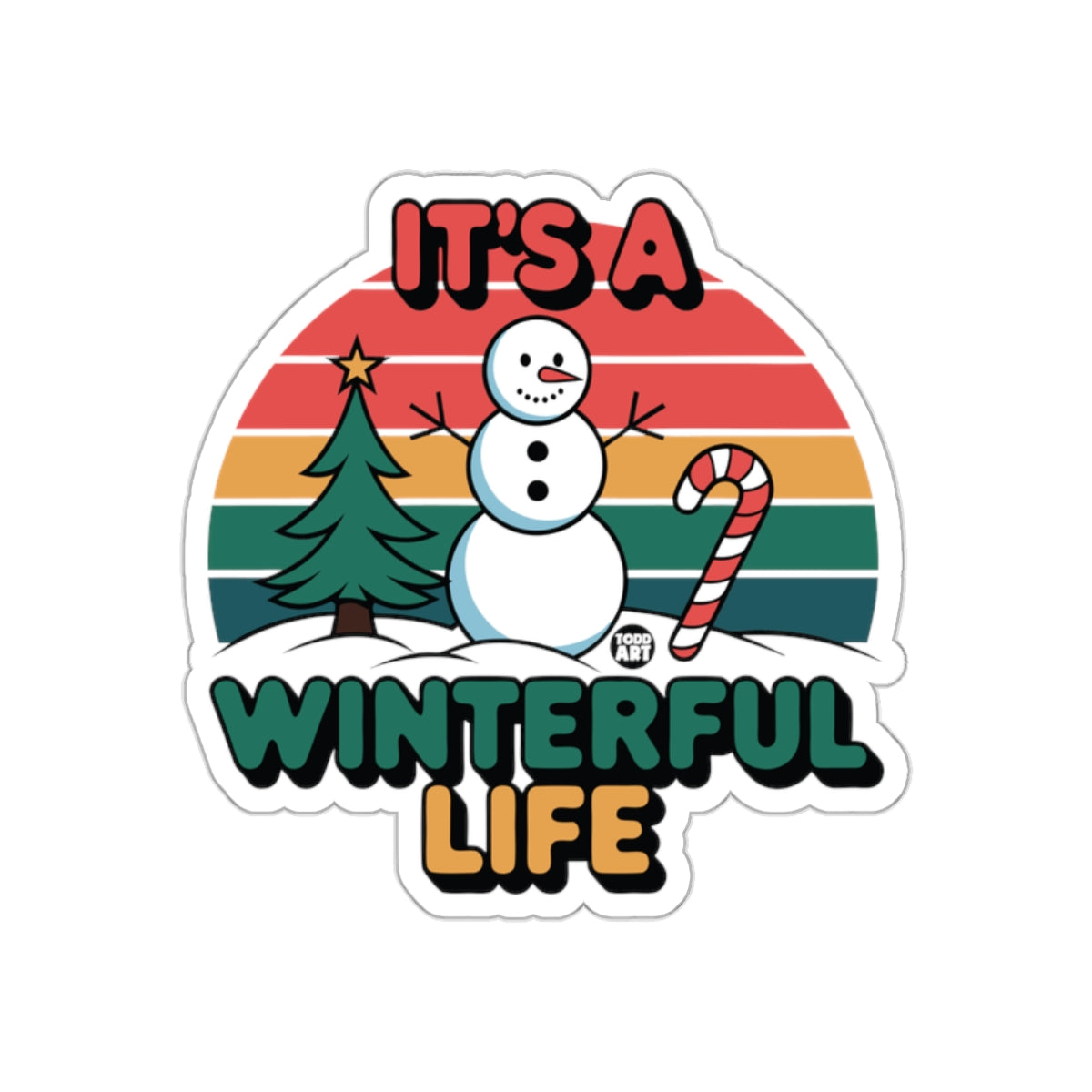 It's A Winterful Life Snowman Tree Candy Cane Sticker