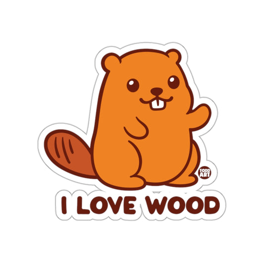 Cute Beaver I Love Wood Cartoon Art Sticker